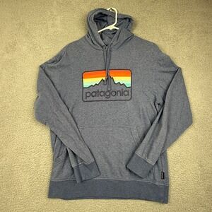 Patagonia Organic Cotton Hoodie Pullover Sweatshirt Mountain‎ Logo Blue S
